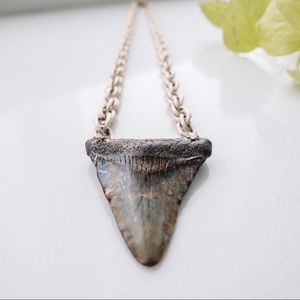 Vintage Chunky Silver Chain Necklace Shark Tooth